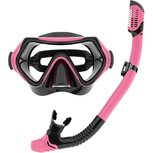 Adult Snorkelling Gear with 180 degree tempered glass anti-fog dry top snorkel Great Vision Swimming & Diving Gear