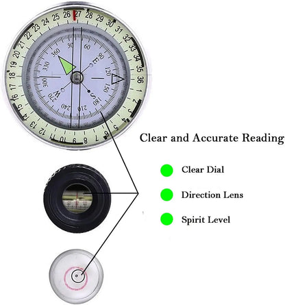 Mulitifunctional High Precision Outdoor Survival Military Compass Camping Waterproof Metal with Fluorescent Geological Compass