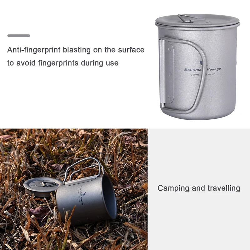 Boundless Voyage Camping Titanium Cup Mug Outdoor Tourist Picnic Cooking Hanging Pot Tableware Hiking Kitchen Equipment Cookware