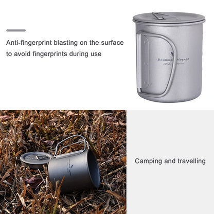 Boundless Voyage Camping Titanium Cup Mug Outdoor Tourist Picnic Cooking Hanging Pot Tableware Hiking Kitchen Equipment Cookware