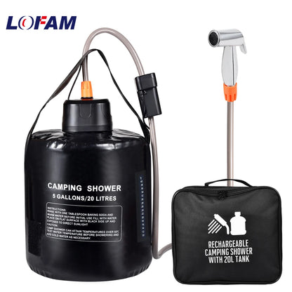 Portable Camping Shower with 20L Solar Heating Bag Rechargeable Electric Pump For Watering Flowers Hiking Beach Dog Washing