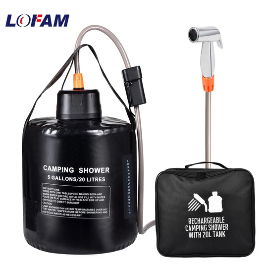 Portable Camping Shower with 20L Solar Heating Bag Rechargeable Electric Pump For Watering Flowers Hiking Beach Dog Washing