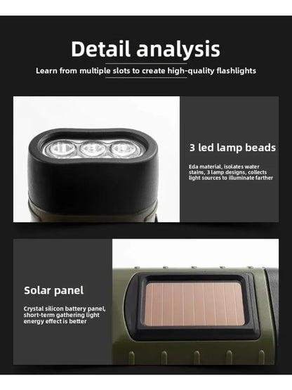 Solar Powered LED Flashlights USB Charging Flashlight Survival Gear for Outdoor Camping Hiking Emergency Torch Light