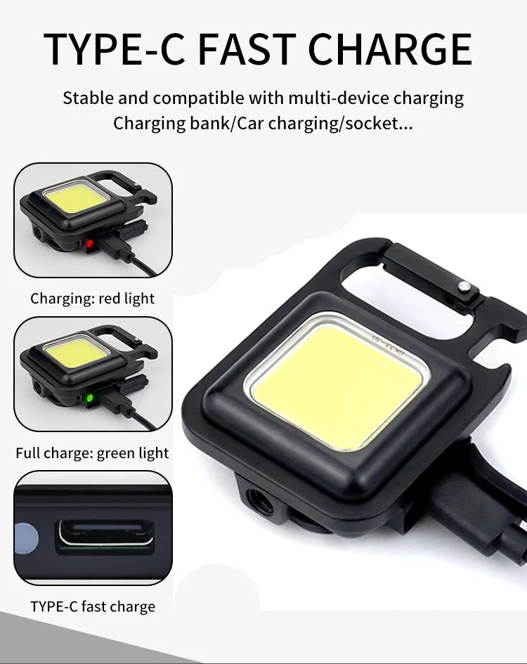 LED Flashlight Super Bright 1000LM Folding Bracket Bottle Opener Keychain USB Rechargeable Waterproof Light Outdoor Camping Tool