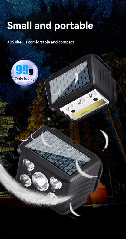 New Portable Solar LED COB Headlamp Five Mode Lighting USB Rechargeable Head Lantern Outdoor Waterproof Camping Headlight