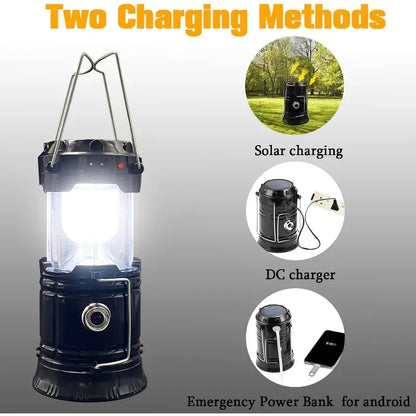 4Pack Solar Camping Lantern,Collapsible LED Solar USB Rechargeable Flashlight Emergency Hanging Lights for Camping Power Outages