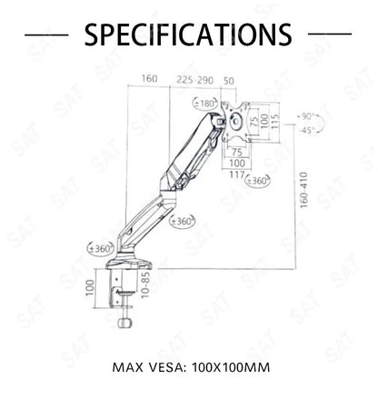 SAT1 Swivel Rotating Gas Spring Led Computer Monitor Arm Stand