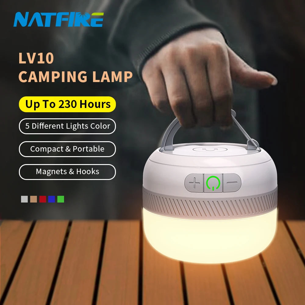 LV10 Outdoor LED Camping Flashlight 230 Hours Rechargeable Camping Lantern with Magnet Lighting Fixture Portable Emergency Light