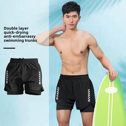 2025 New Anti Embarrassment Swimming  Gear Complete Adult Swimsuit Set Swim Cap Goggles 3 Pcs Set  Swimming Trunks for Men Short