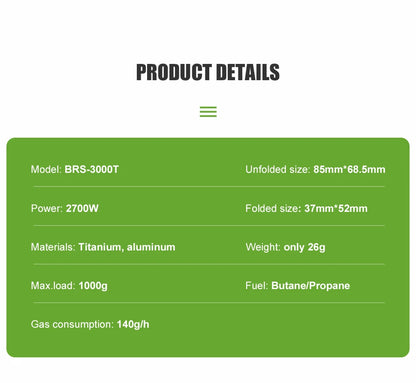 BRS Outdoor Gas Stove Mini Camping Gas Burner 25g Ultralight Titanium Picnic Hiking Cooking Stove Survival Furnace BRS-3000T