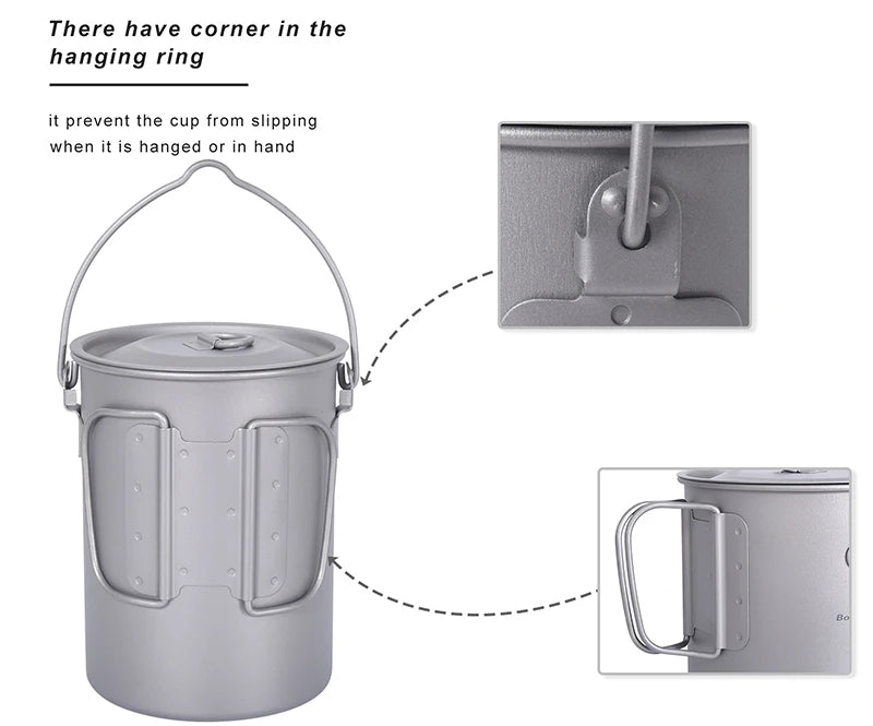 Boundless Voyage Camping Titanium Cup Mug Outdoor Tourist Picnic Cooking Hanging Pot Tableware Hiking Kitchen Equipment Cookware