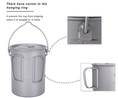Boundless Voyage Camping Titanium Cup Mug Outdoor Tourist Picnic Cooking Hanging Pot Tableware Hiking Kitchen Equipment Cookware