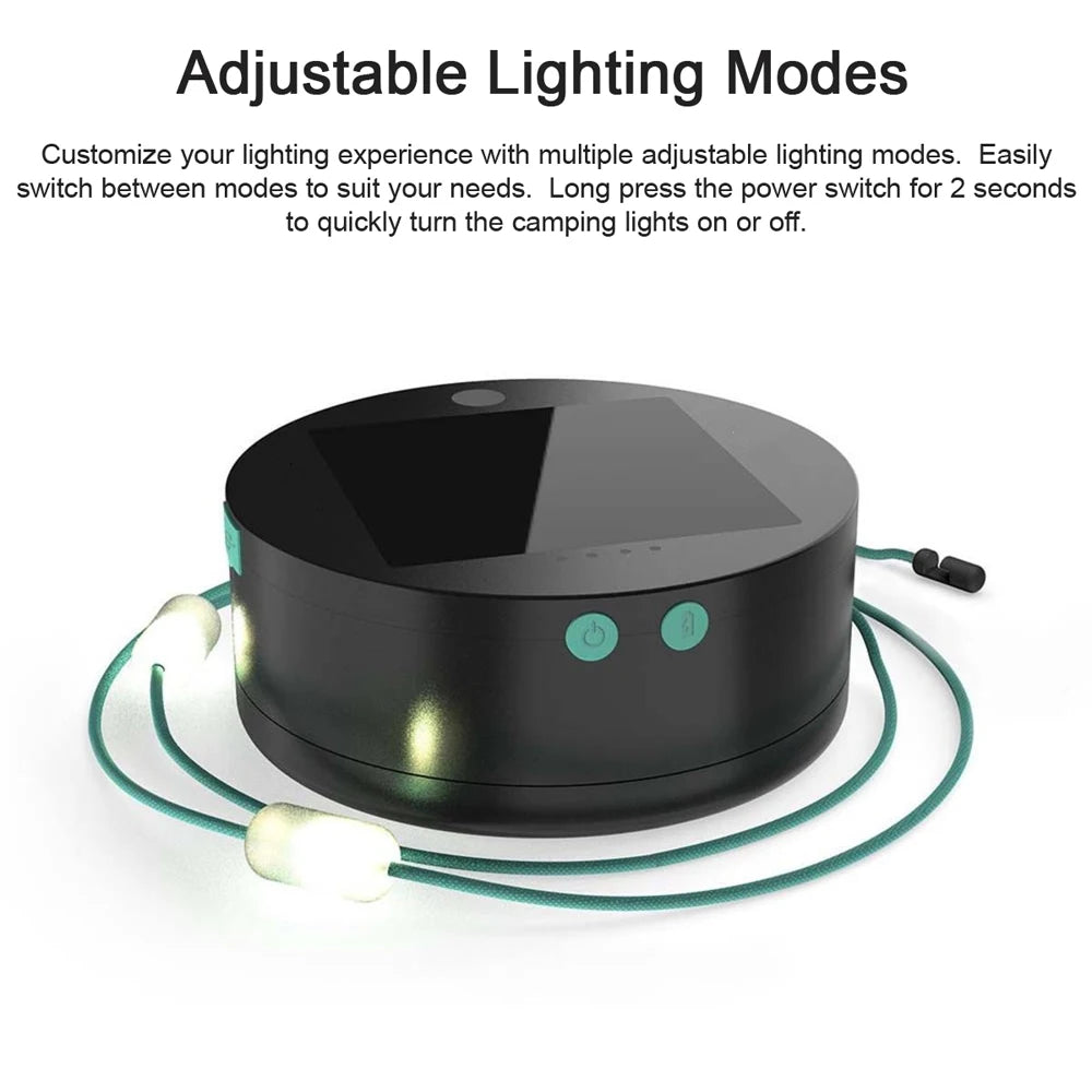 18ft Solar Camping String Lights 20LEDs Rechargeable Light Waterproof with Multiple Light Modes Power Bank Function for Decor