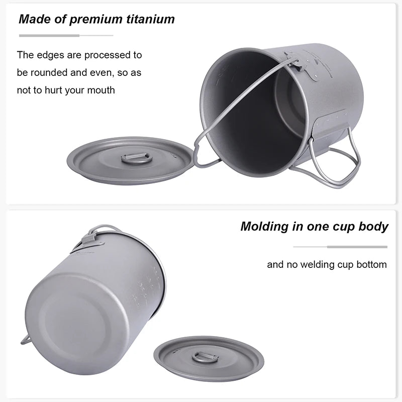 Boundless Voyage Camping Titanium Cup Mug Outdoor Tourist Picnic Cooking Hanging Pot Tableware Hiking Kitchen Equipment Cookware