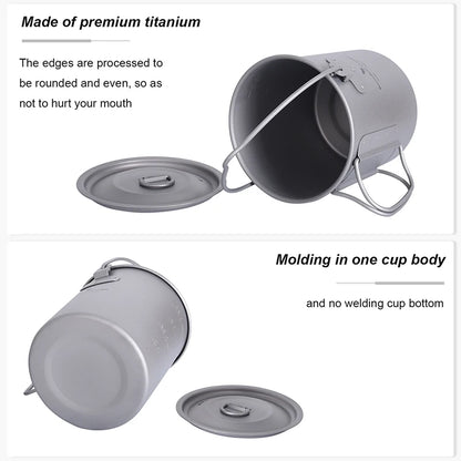 Boundless Voyage Camping Titanium Cup Mug Outdoor Tourist Picnic Cooking Hanging Pot Tableware Hiking Kitchen Equipment Cookware