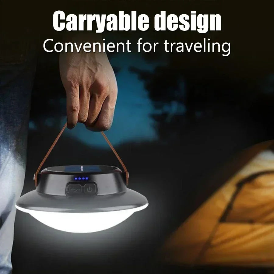 Solar LED Camping Light USB Rechargeable IP65 Lamp Outdoor Tent Hanging 4lighting Mode Lanterns Emergency Home Repair Work Light