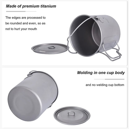 Boundless Voyage Camping Titanium Cup Mug Outdoor Tourist Picnic Cooking Hanging Pot Tableware Hiking Kitchen Equipment Cookware