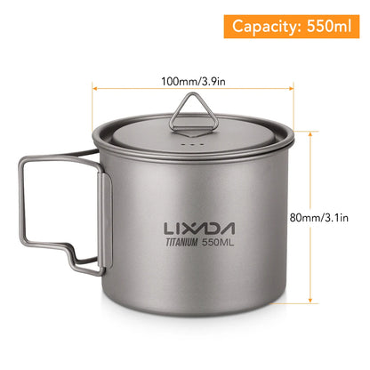 Lixada Ultralight Titanium Cup Mug 300/350/550/650ml/750ml Outdoor Water Cup Picnic Water Mug Tableware with Foldable Handle
