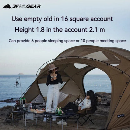 3FUL GEAR 2.0 Beetle 16 Dome Tent 70D Nylon Spherical Tent Breathable Large Space Tunnel Tent With Chimney Mouth Camping Hiking