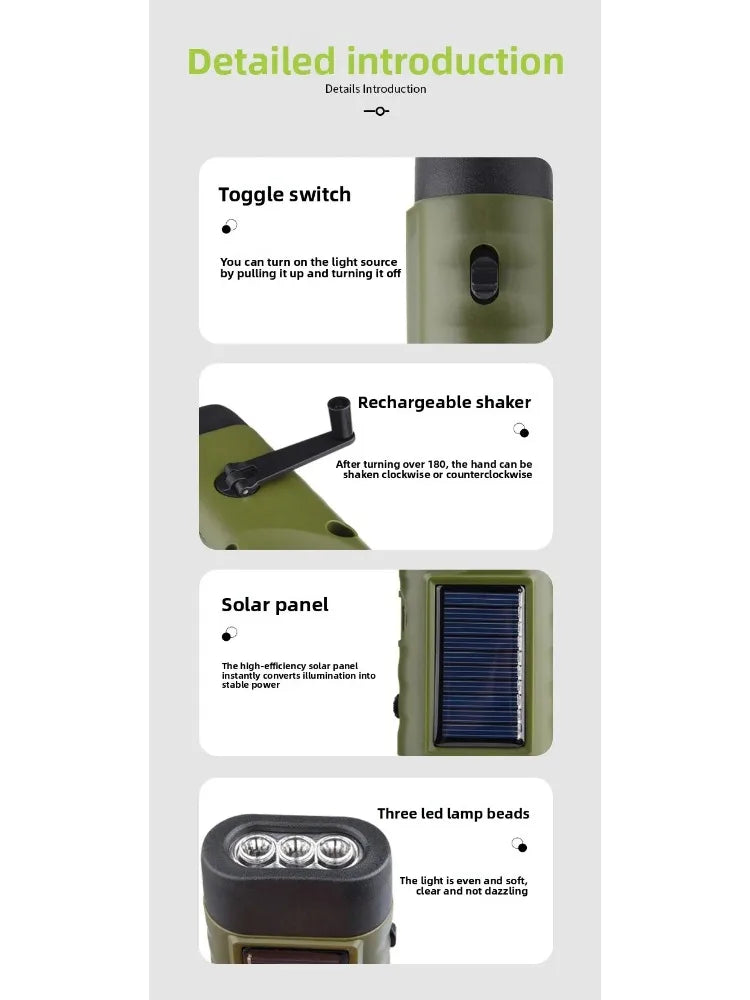 Solar Powered LED Flashlights USB Charging Flashlight Survival Gear for Outdoor Camping Hiking Emergency Torch Light