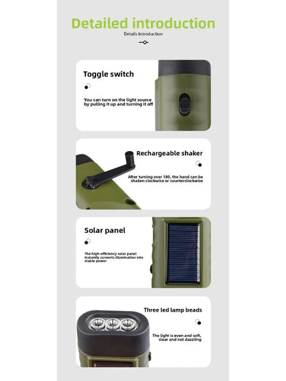 Solar Powered LED Flashlights USB Charging Flashlight Survival Gear for Outdoor Camping Hiking Emergency Torch Light
