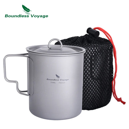 Boundless Voyage Camping Titanium Cup Mug Outdoor Tourist Picnic Cooking Hanging Pot Tableware Hiking Kitchen Equipment Cookware