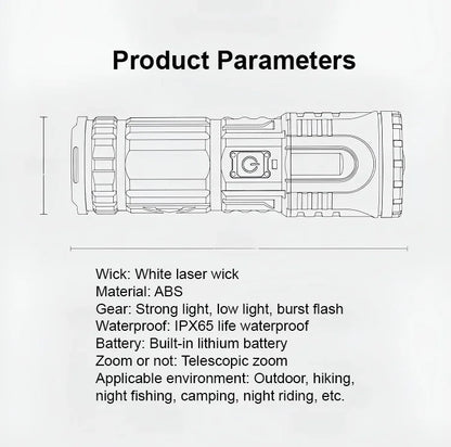 LED White Laser Telescopic Zoom Flashlight-3