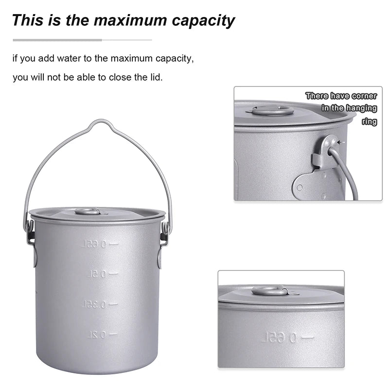 Boundless Voyage Camping Titanium Cup Mug Outdoor Tourist Picnic Cooking Hanging Pot Tableware Hiking Kitchen Equipment Cookware