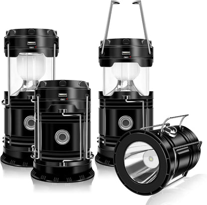 4Pack Solar Camping Lantern,Collapsible LED Solar USB Rechargeable Flashlight Emergency Hanging Lights for Camping Power Outages