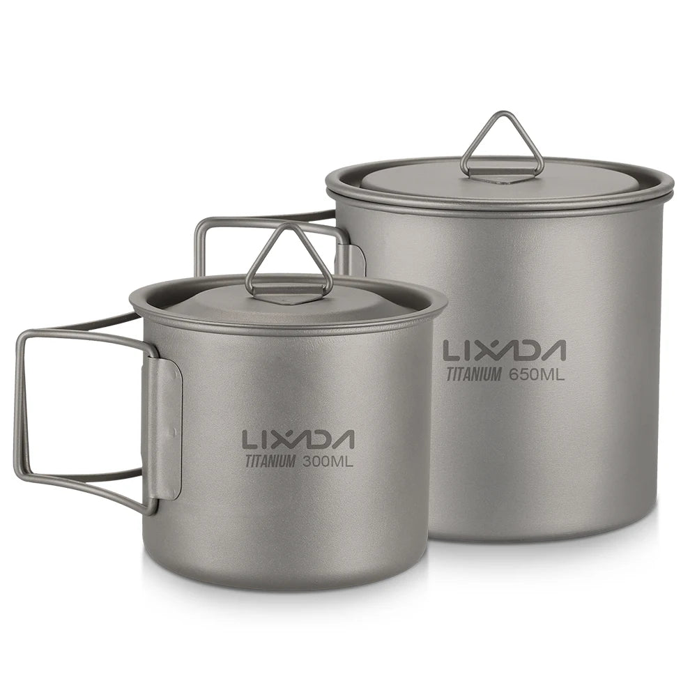 Lixada Ultralight Titanium Cup Mug 300/350/550/650ml/750ml Outdoor Water Cup Picnic Water Mug Tableware with Foldable Handle