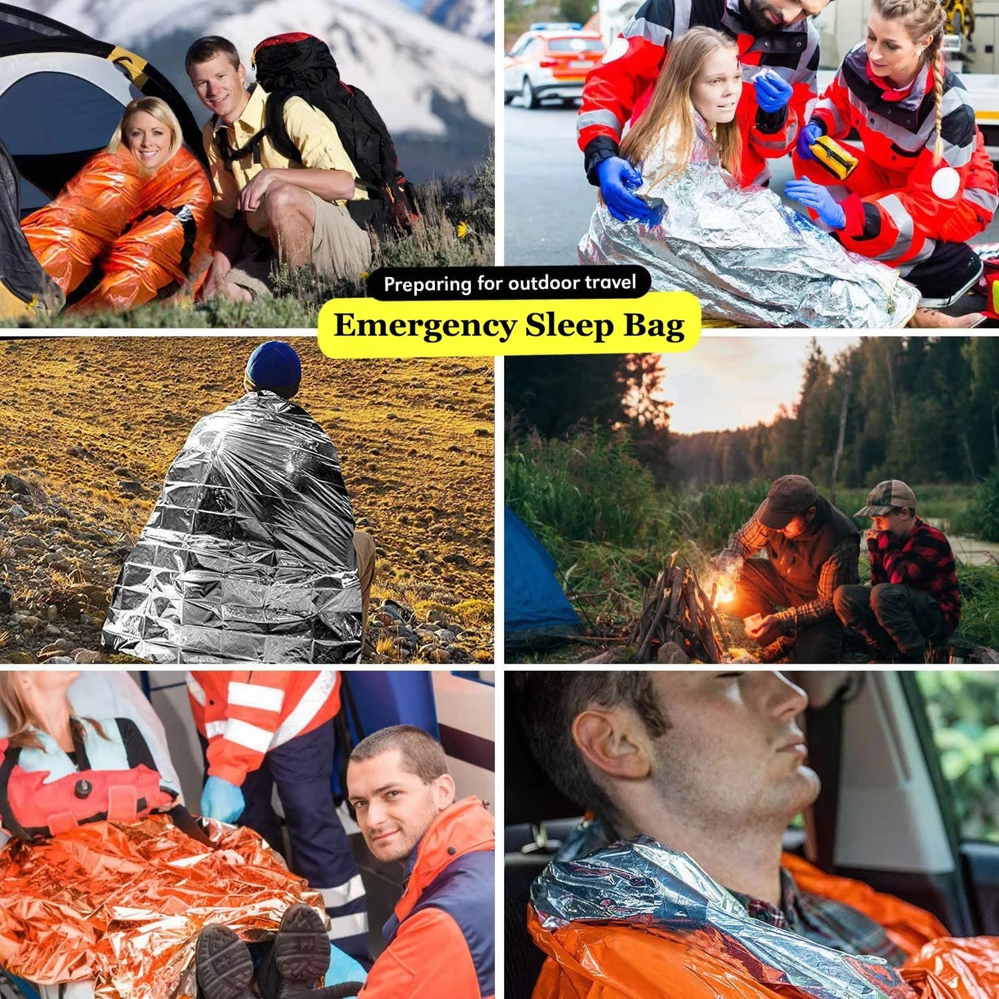 Portable Insulated sleeping bag Waterproof Emergency Survival Outdoor Edc Camping Gear Thermal Sack First Aid Rescue Kit Mylar
