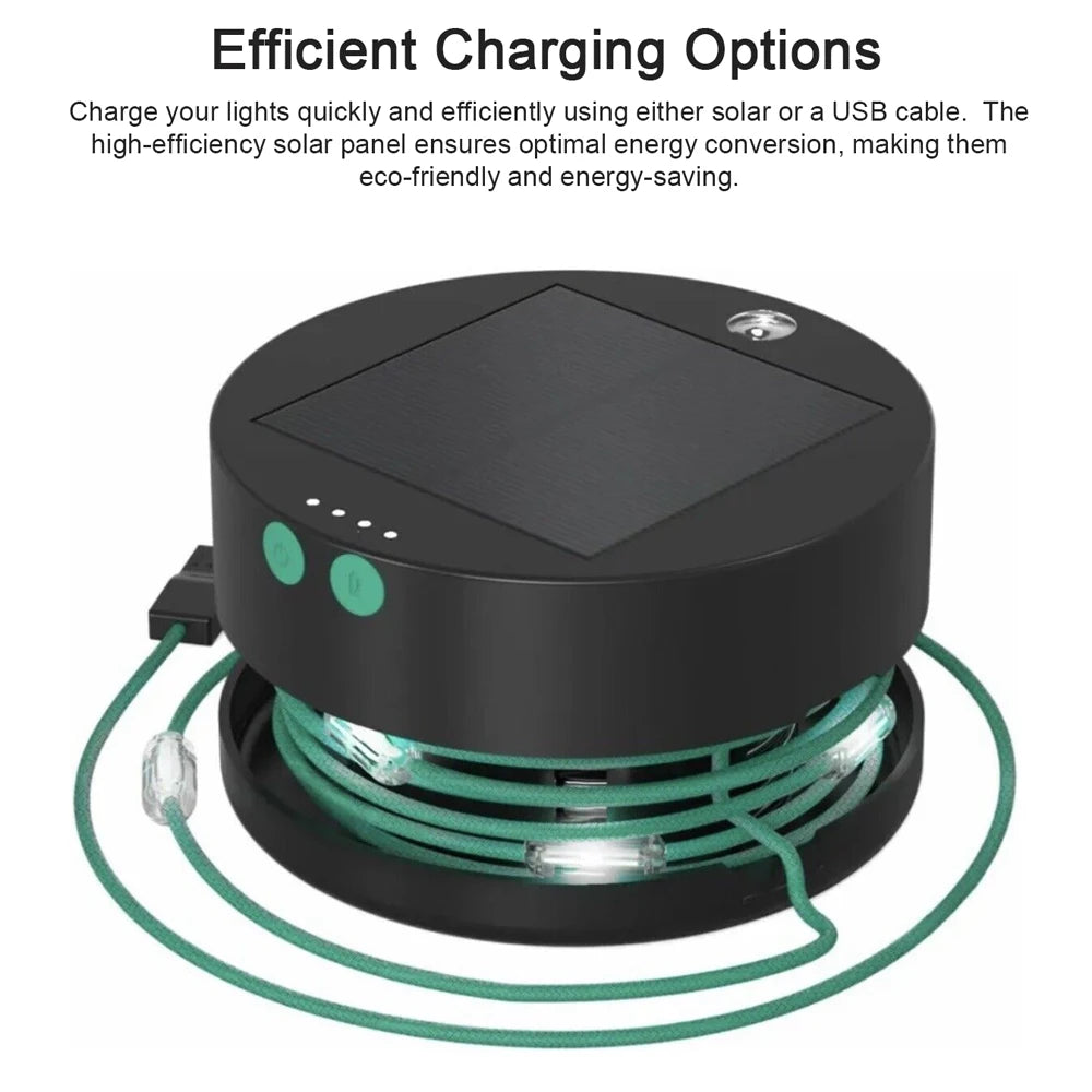 18ft Solar Camping String Lights 20LEDs Rechargeable Light Waterproof with Multiple Light Modes Power Bank Function for Decor