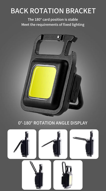 LED Flashlight Super Bright 1000LM Folding Bracket Bottle Opener Keychain USB Rechargeable Waterproof Light Outdoor Camping Tool