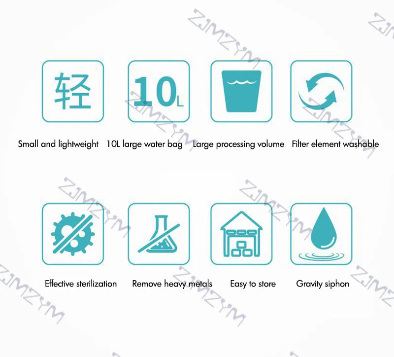 Gravity Water Purifier, Bag Emergency Disaster Relief Outdoor Portable Filter Water Purifier Field Camping Equipment Gravity