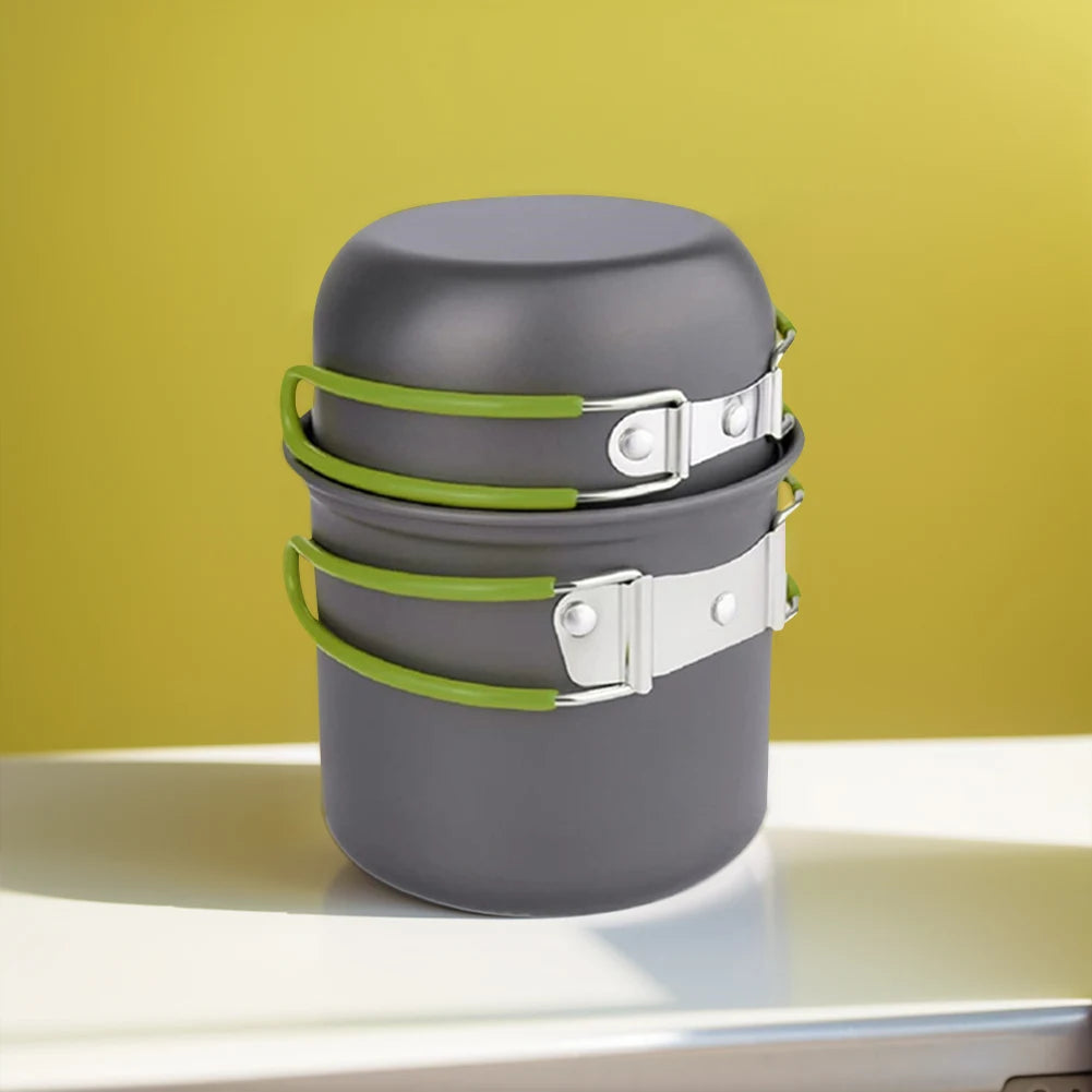 Camping Cookware Mess Kit with Mini Stove Camping Pot and Pan Set with Cup Fork Portable Cookware Equipment for Outdoor Cooking