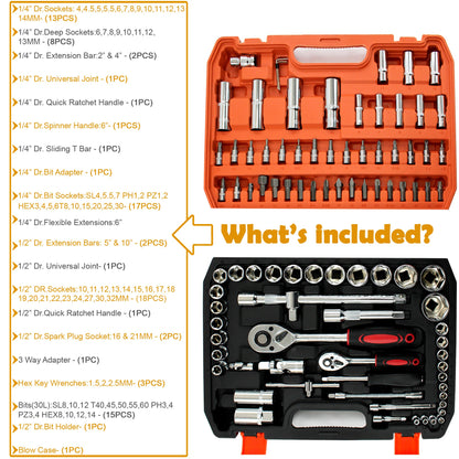 94 Piece 1/4" & 1/2" Dr Socket Set