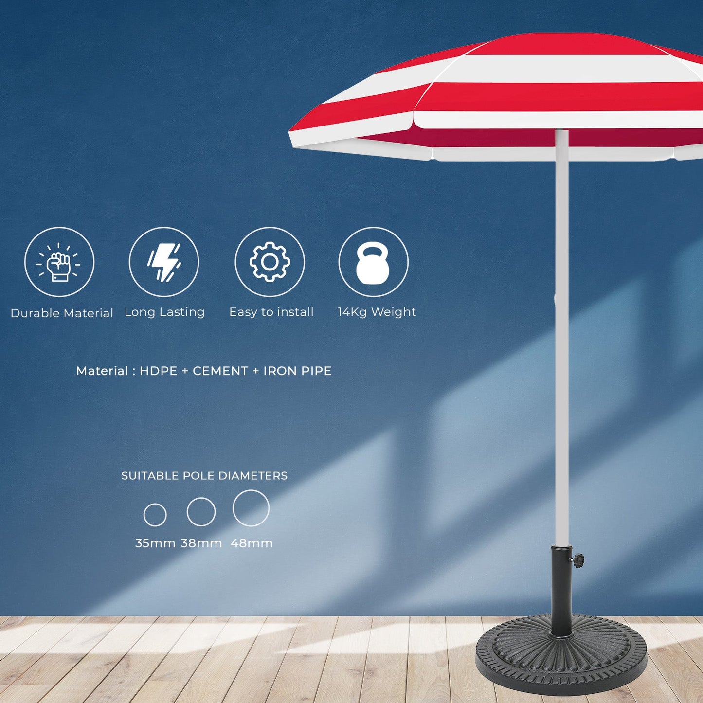 14kg Concrete Round Parasol Base - Black