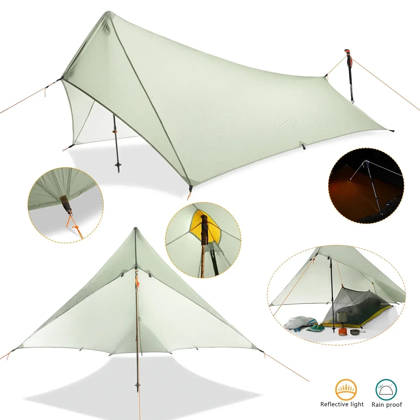 Ultralight Waterproof Flysheet Tent Shelter (Green)-2