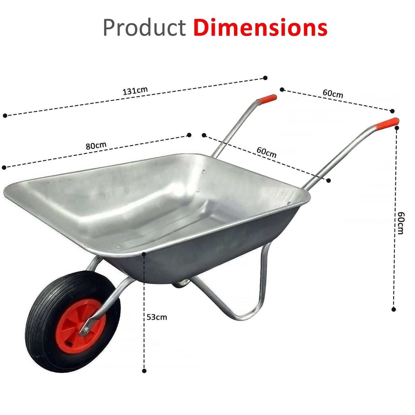 65 Liter Wheelbarrow Metal Cart Heavy Duty