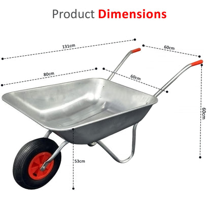 65 Liter Wheelbarrow Metal Cart Heavy Duty