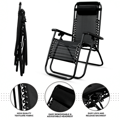 Set of 2 Zero Gravity Chair Sun lounger with Cup Holder