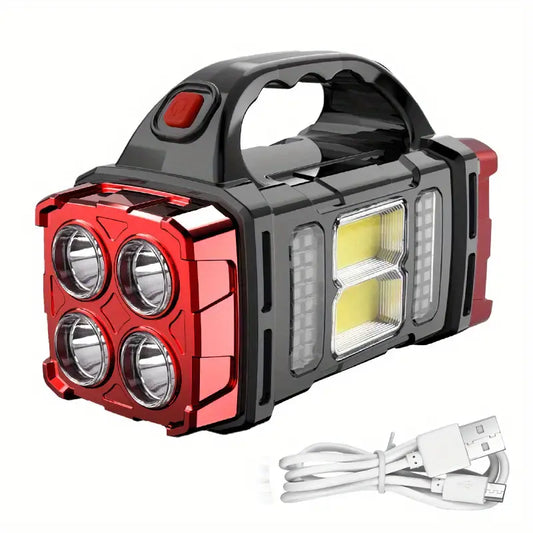 Red Tactical LED Solar Camping Light - Portable Rechargeable Flashlight-0