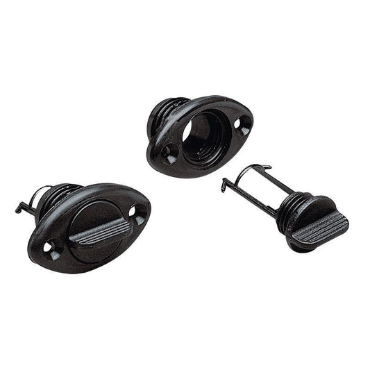 Drain Socket Oval 54×33 mm Captive Plug, Black | 4Boats