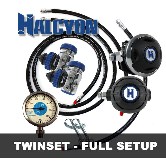 Halcyon Complete DIR Twinset Regulator Set - Premium Diaphragm System - H-50D, Halo, Aura