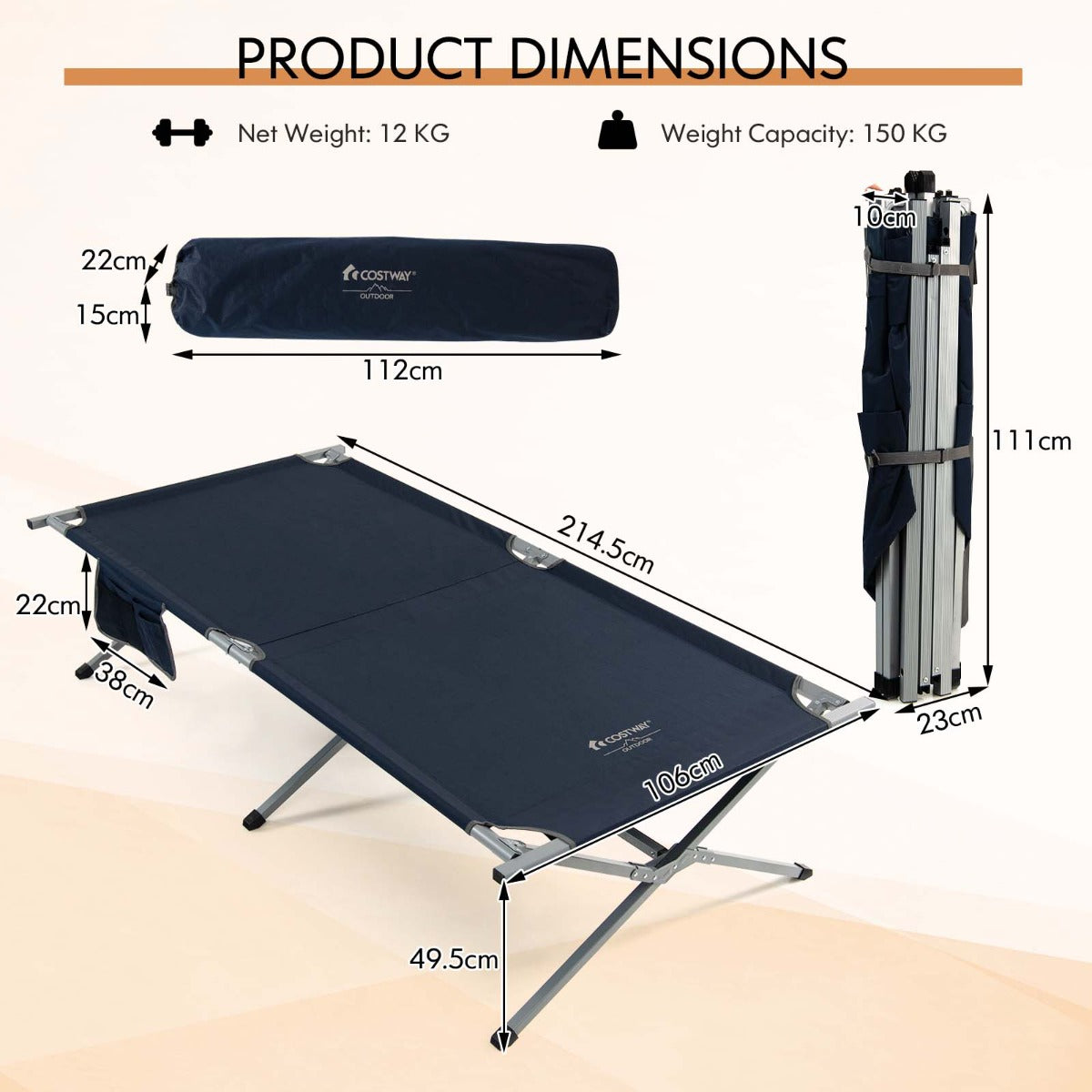 NNECW Foldable Camping Cot with Carry Bag for Camping Office