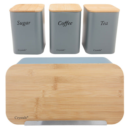 3Pcs Bread Bin with Canister Set - Grey