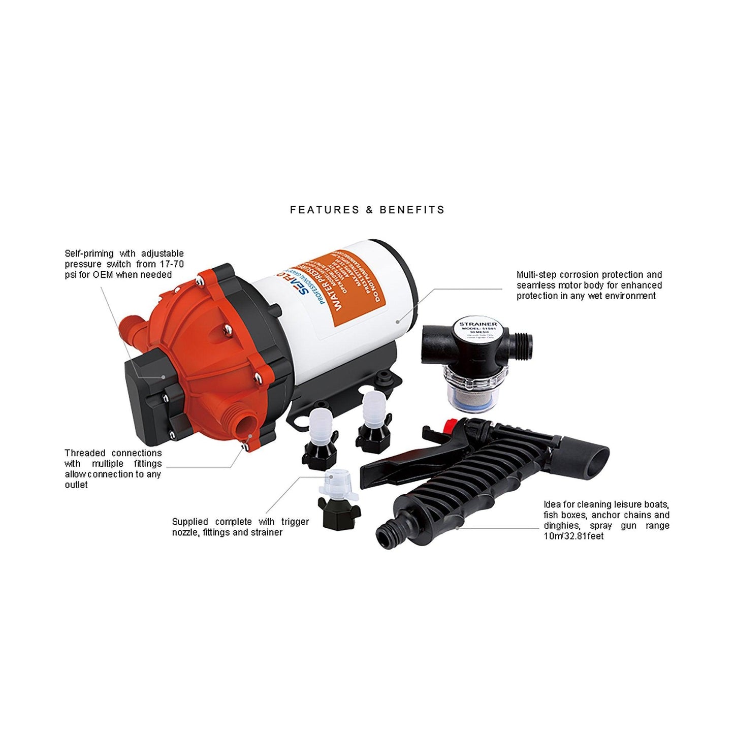 SEAFLO Washdown 51 Series Washdown Pump Kit 24V 19.7