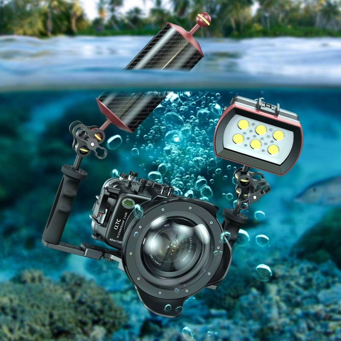 Seafrogs Customizable 10'' 900 G Carbon Fiber Float Buoyancy Aquatic Arm Dual Ball Floating Arm Dive Camera Underwater Tray 2022