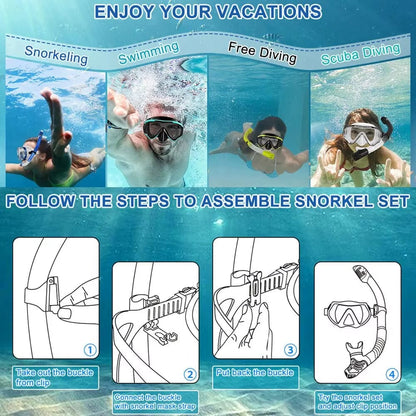 Snorkelling Set - Full Frame Mask & Dry Snorkel - Multiple Colour Options